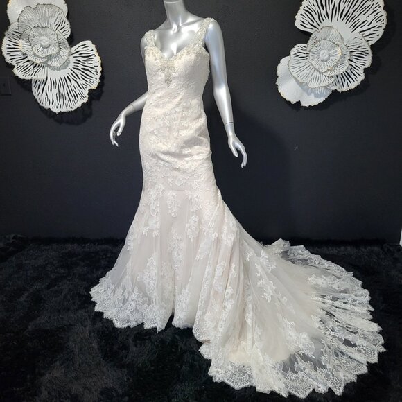 NWT~$2750~KENNETH WINSTON~6/8~IVORY EMBELLISHED LACE WEDDING DRESS BRIDAL GOWN - Picture 9 of 16